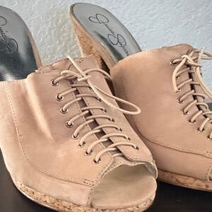 Jessica Simpson Tan Lace-Up Mules
